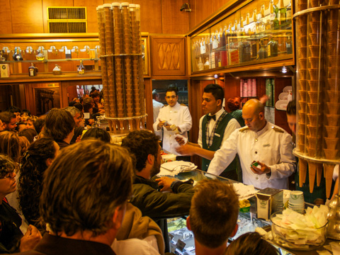 The crowds at gelateria Caffe Giolitti ice cream parlor, Rome