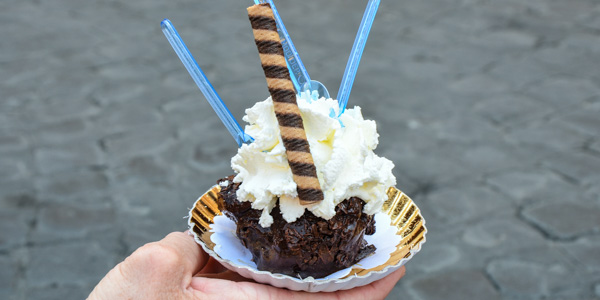 A tartufo ice cream ball at Tre Scalini in Rome