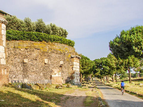 Riding a bike on the Via Appia Antica