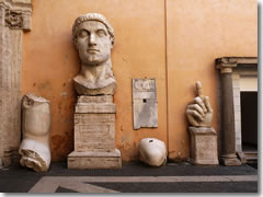 The colossal statue fo Constantine II in the Capitoline Museums courtyard