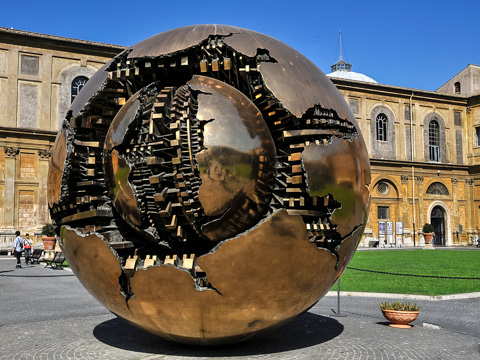 Sfera con Sfera, by Arnaldo Pomodoro, in the Vatican Museums' Cortile della Pigna courtyard, Rome