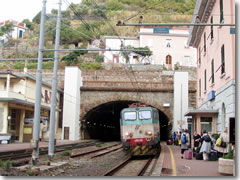 The regional train line of Le Cinque Terre spends most of its time in tunnels, popping out at the town stations every three minutes or so.