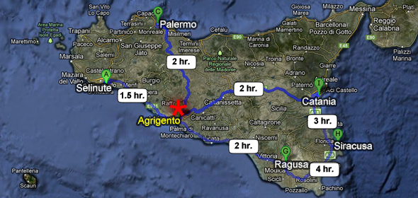 Travel times to get to Agrigento