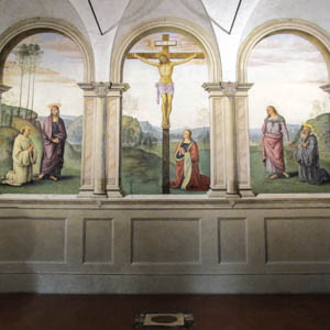 Perugino's Crucifixion and Saints (1493–96) in the church of Santa Maria Maddalena dei Pazzi, Florence. (Photo by Sailko)