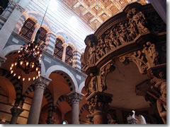 The Pisano pulpit and cofferd ceiling of the Pisa Cattedrale